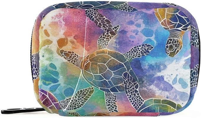 Colorful Watercolor Sea Turtles Cute Pill Organizer Weekly Travel Pill Box 7 Day Large Capacity Pill Dispenser Case with 8 Pill Container Daily Pill Box Organizer Vitamin Holder Pill Bottle Or