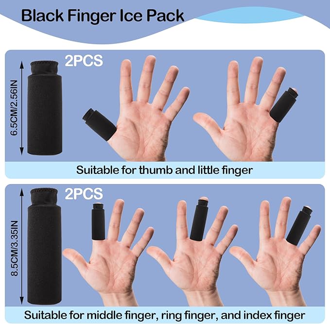 4 PCS Finger Ice Pack, Gel Thumb Ice Pack, Thumbs & Toes Hot Cold Therapy Ice Pack for Finger for Arthritis, Tendinitis, Trigger Finger and Swollen Finger (Black)