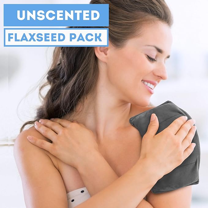 Weighted Microwavable Heating Pad - FSA HSA Approved, Soft Plush Cover Filled w/Natural Unscented Flaxseed for Moist Heat or Cooling (Small, Grey)