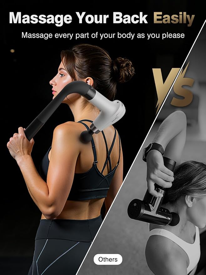cotsoco Massage Gun with Upgraded Extension Handle, Percussion Deep Tissue Back Massager with 4 Massage Heads & 6 Speed Levels, Muscles/Neck/Shoulders/Waist/Legs Massager for Pain Relief, Gifts
