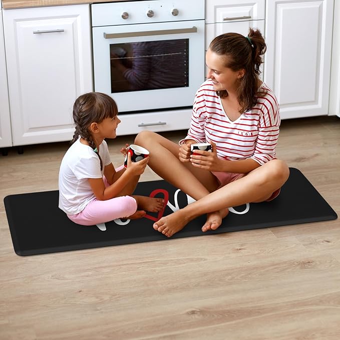 HappyTrends Kitchen Mat Cushioned Anti-Fatigue Rug Non-Slip Kitchen Rugs Stain Resistant Ergonomic Comfort Mat for Floor, Office, Sink, Laundry (17.3"x 60", Black)