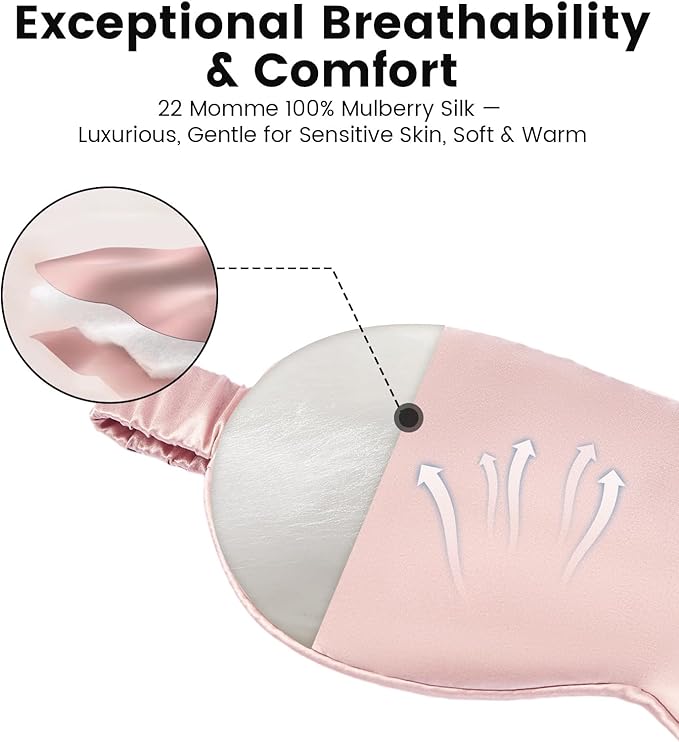 Formé & Found Luxury Silk Sleep Mask, 100% 6A Mulberry Silk Eye Mask for Sleeping, 22 Momme Weighted Sleep Mask for Men & Women, Eye Mask for Sleep, Blackout Sleeping Mask（Pink）