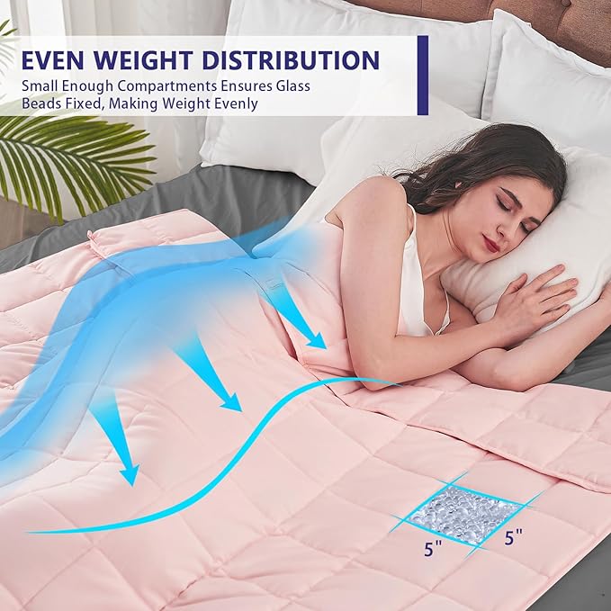 yescool Weighted Blanket for Adults (22 lbs, 60" x 80", Pink) Cooling Heavy Blanket for Sleeping Perfect for 210-230 lbs, Queen Size Breathable Blanket with Premium Glass Bead, Machine Washable