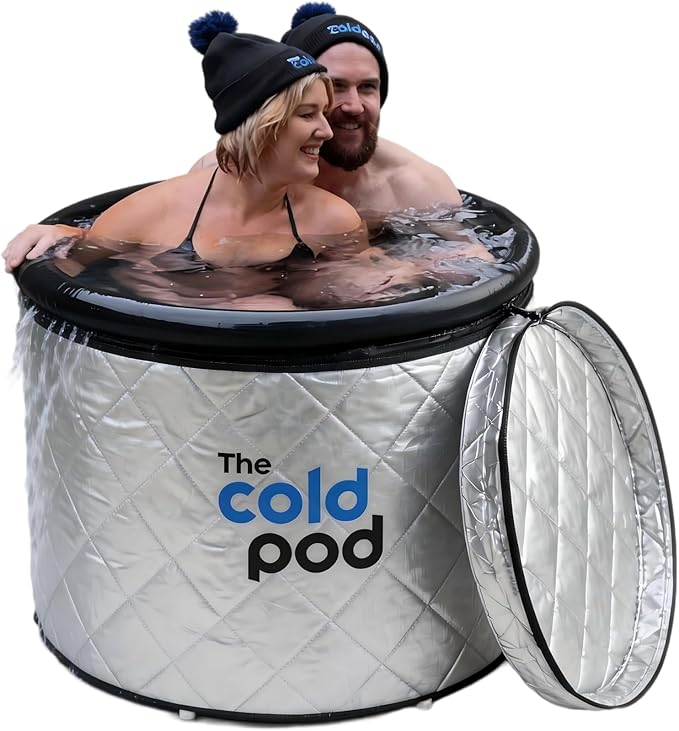 The Cold Pod Cold Plunge Tub: 116 Gal Round Tub with Full-Wrap UV-Reflective Insulation Cover Bundle for Indoor & Outdoors Use - Portable Ice Bath Tub for Athletes&Crossfitters &Wim Hof Enthusiasts