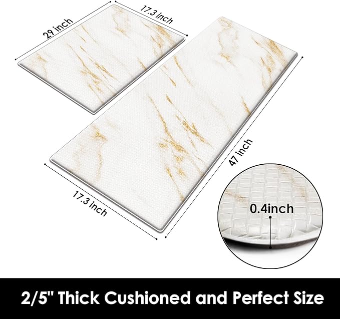 Arttown Marble Anti-Fatigue Kitchen Rug Set of 2 Golden Gold Modern Cushioned Floor Standing Mat Waterproof Non-Slip Mat and PVC Ergonomic Comfort Foam Rug