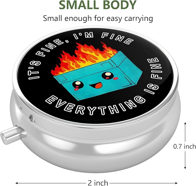 Nipichsha Pill Box, Small Pill Case for Purse & Pocket, Cute Travel Medicine Organizer, Portable Medicine Container Holder to Hold Vitamins, Medication, Fish Oil & Supplement, Cute Dumpster