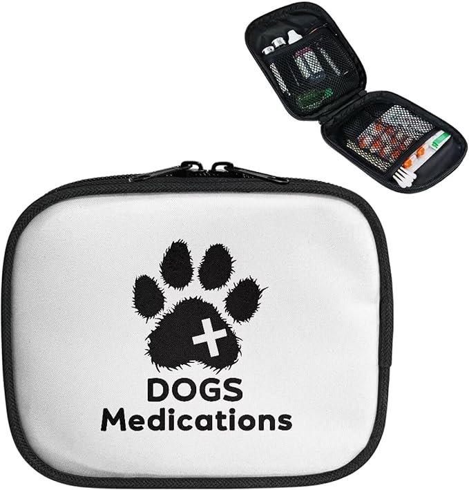 Weekly Pill Organizer Box Letters Paw Print Medicine Case with Zipper Compact Travel Supplement Holder Small Vitamin Storage Bag for Travel