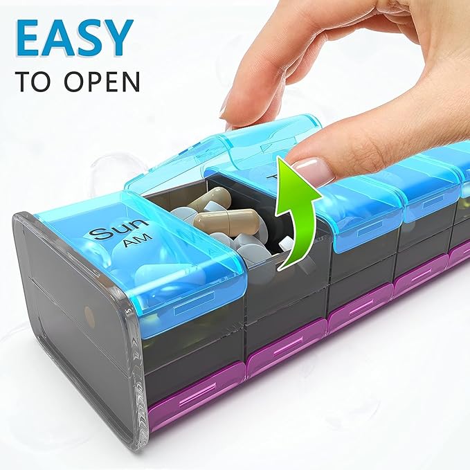 Extra Large Pill Organizer- XXL Pill Box 7 Day - Weekly Pill Organizer with AM PM Large Compartments Big Pill Case for Supplements Jumbo Pill Holder for Vitamins Huge Medicine Organizer 2 Times a Day