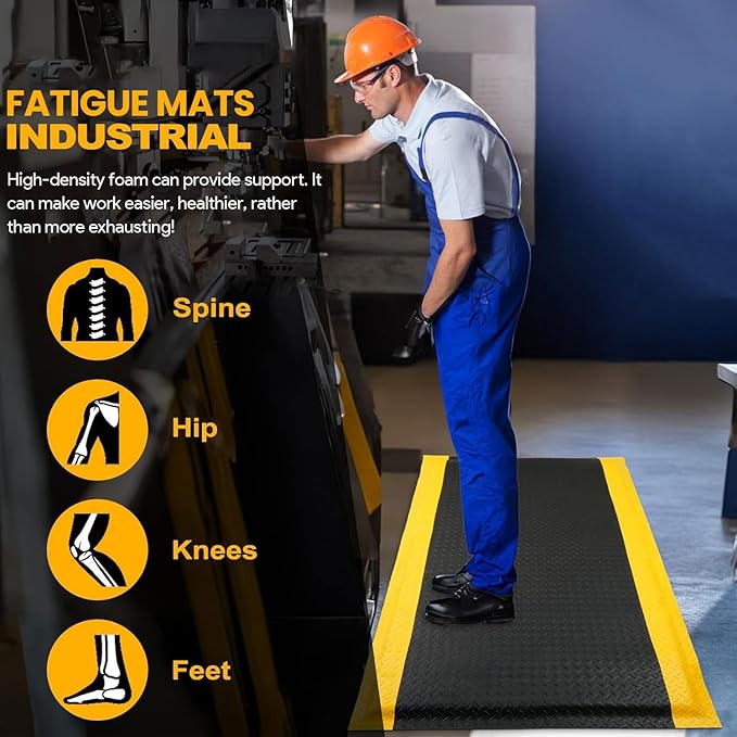 2 x 3 FT Industrial Anti Fatigue Mats 2 Pack, 15/16 Inch Thick Soft Sponge Ergonomic Mat, Nonslip Diamond Plate Work Mat, for Relieving Soreness in The Back and Legs