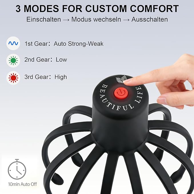 Electric Scalp Massager, Head Massager with 3 Modes, Deep Stress Relax, 360° Rotation Head Massager Scalp, Rechargeable Cordless Portable Automatic Head Scratcher, Home & Travel