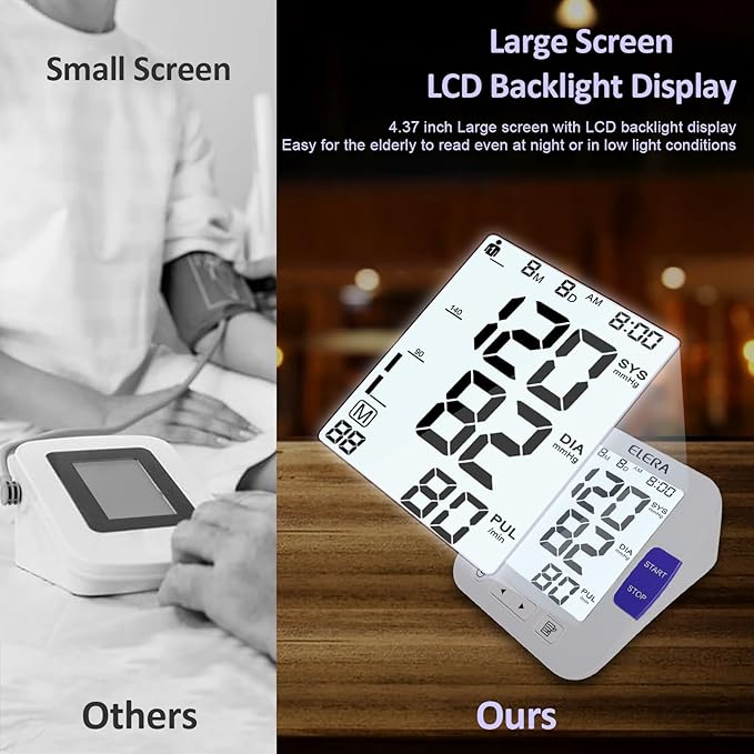 ELERA XL Cuff Blood Pressure Monitor (13-21" for Big Arms) - Large Screen, Automatic Upper Arm for Home Use, Backlight Display, 2 Users