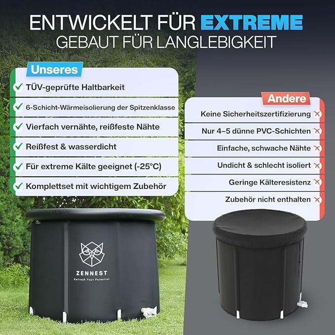 Upgraded 90 Gal Ice Bath Tub For Athletes - American Engineered Cold Plunge Tub Outdoor, 6-layer Insulated Inflatable Ice Tubs for Cold Plunge & Portable Bathtub For Adults - includes eBook
