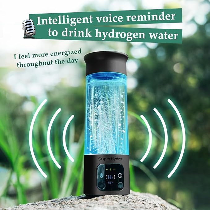Hydrogen Water Bottle Generator - Up to 6000+ PPB Concentration - SPE/PEM Technology - Voice Reminder - Water Ionizer Machine Suitable for Travel, Daily and Office Drinking - 12oz (Black)