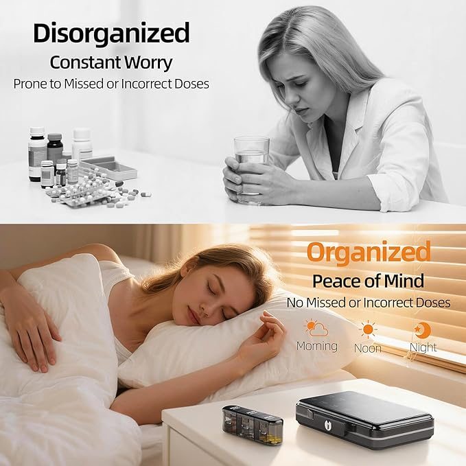 Weekly Pill Organizer 3X a Day, Detachable 7 Day Pill Box 3 Times a Day with Moisture-Proof Design, Portable Light-Proof Daily Pill Case for Pills,Vitamin,Fish Oil and Supplements(Black)