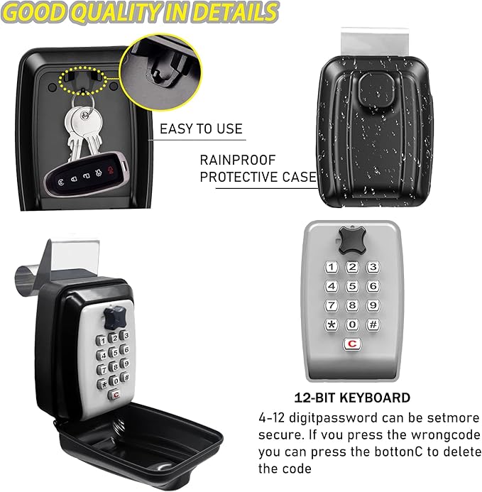 Car Key Lock Box, Turo Key Lock Box, Lock Box for Turo, Car Lockbox for Rentals & Rideshare, Car Window Lock Box Waterproof Lockbox with RFID Signal Blocker Pouch, Gray