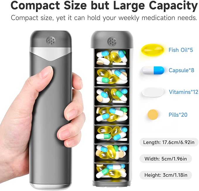 Weekly Pill Organizer, 7 Day Pill Box, Cute Pill Case for Travel, Daily Pill Dispenser Holder Container for Medicines Vitamin Finish Oil