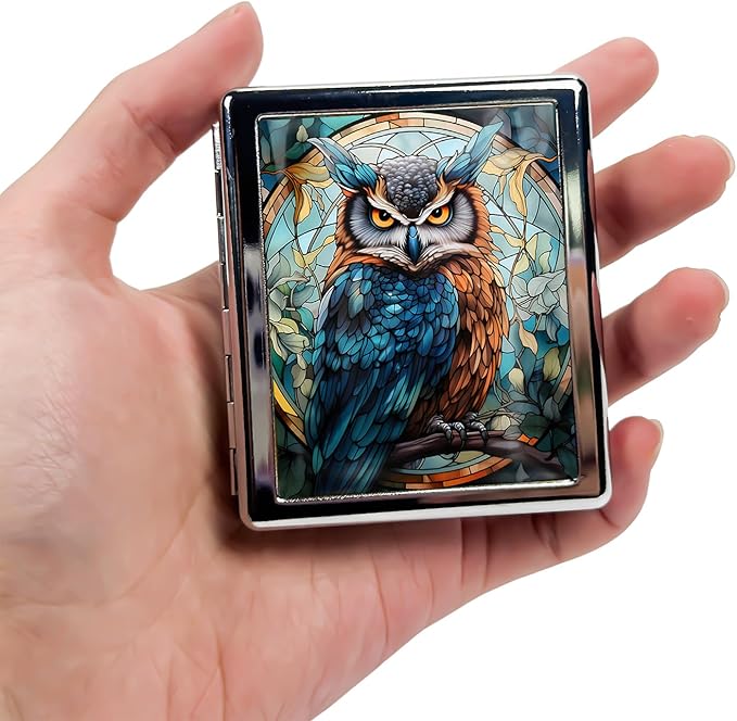 Travel Pill Organizer Small Pill Case for Purse Essentials 7 Days cute pill box with Mirror Portable Pill Box for Pocket or Purse Pill Containe Travel Gifts (Fantasy Colorful Owl)
