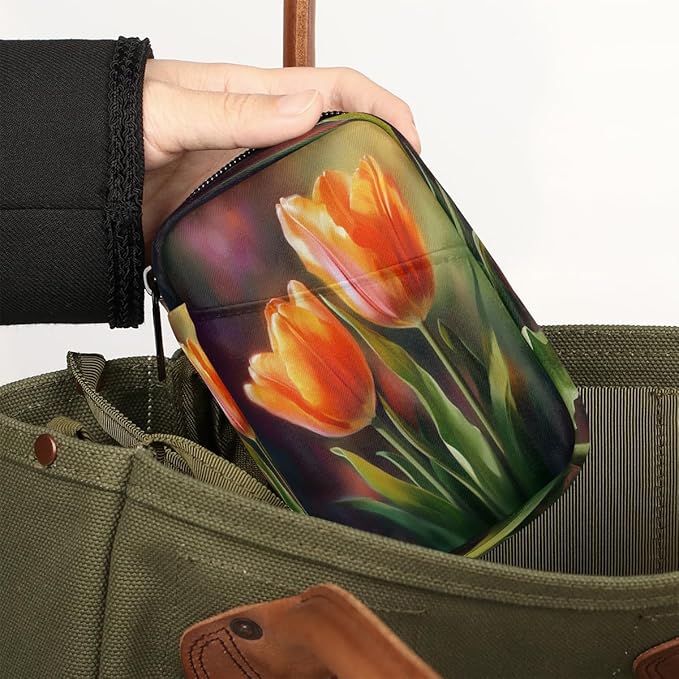 Floral Red Tulip Flower Travel Pill Organizer Box Weekly Portable Pill Case Daily Pills 7 Day Small Birth Control Pills Container Removable Compartments for Medicine Vitamins Fish Oil