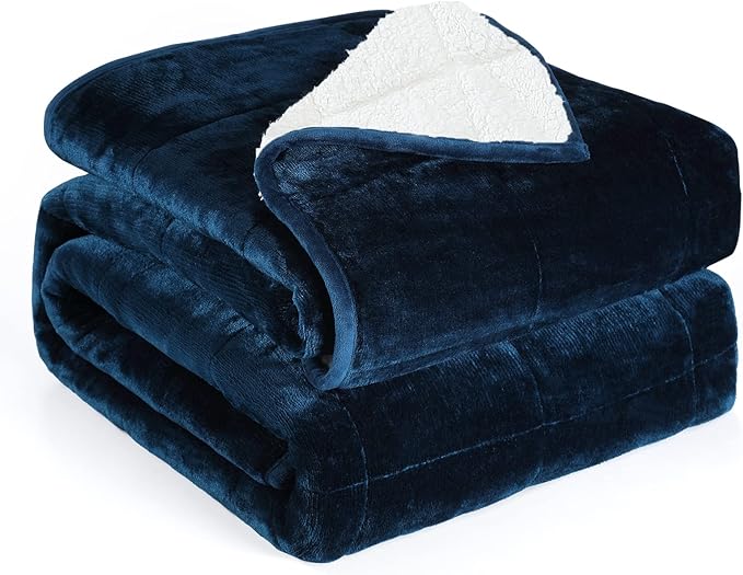 Alomidds Twin Size 12lbs, Weighted Blanket for Adults, Fluffy Warm Sherpa & Cozy Soft Flannel Thick Heavy Blanket Great for Sofa Bed, 48x72 inches, Navy