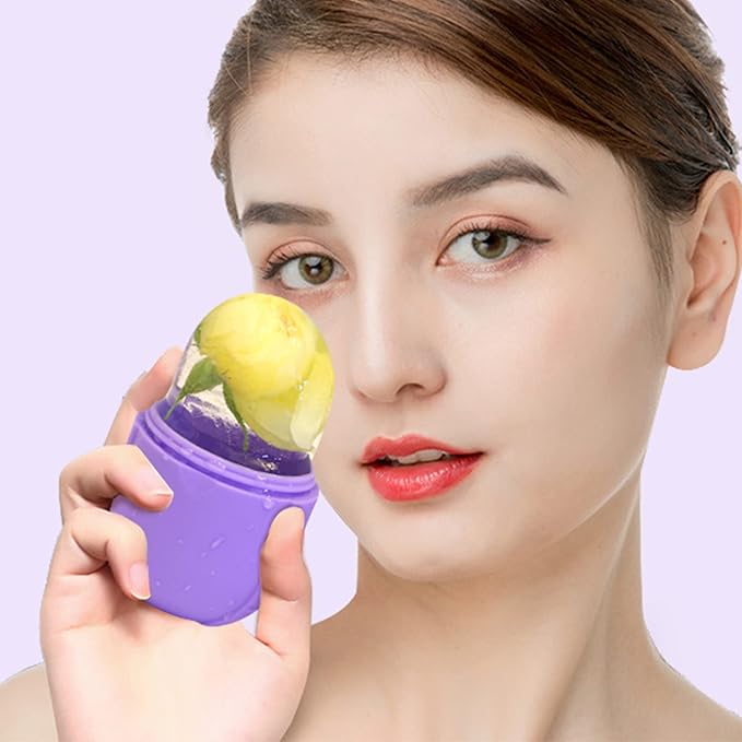 Ice Roller For Face, Purple Beauty Ice Facial Roller for Face and Eye Neck Skin Care, Silicone Ice Stick Face Ice Mould Icing Tool, Eye Puffiness Relief & Remove Fine Lines & Reduce Acne