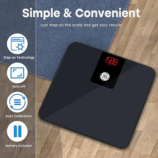 GE Digital Bathroom Scale for Weight, Smart Bluetooth Body Weight and BMI, Electronic Black Weighing Scale for Bath Home, Accurate 400lb Capacity (Pack of 2)