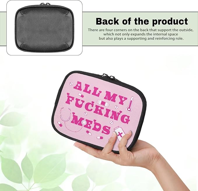 Pink Letters Print Pill Organizer Box Small Medicine Case with Zipper Travel Vitamin Storage Bag Weekly Supplement Holder for Daily Travel