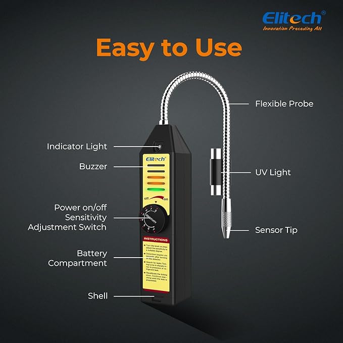 Elitech Freon Leak Detector Halogen Refrigerant Gas Leak Detector HVAC Tester AC Sniffer R22 R410A R134A 1234YF, WJL-6000S