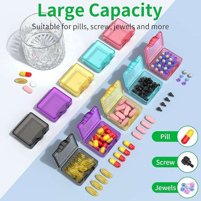 Cute Small Travel Pill Box, Urekt 10 pcs Mini Pocket Pill Organizer Daily Single Pill Containers Portable Medicine Holder for Purse Vitamin Fish Oil Supplements