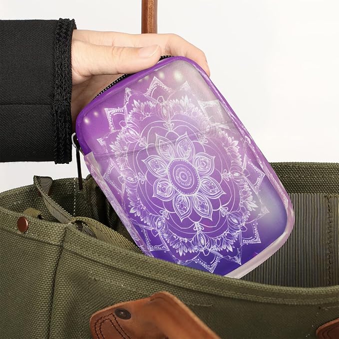 Purple Mandala Flower Abstract Travel Pill Organizer Box Weekly Portable Pill Case Daily Pills 7 Day Small Birth Control Pills Container Removable Compartments for Medicine Vitamins Fish Oil