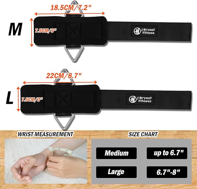 J Bryant Fitness Wrist Cuffs for Cable Machines – Heavy Duty Adjustable Wrist Straps with 7mm Neoprene Padding for Strength Training, Pull Exercises, and Forearm Support