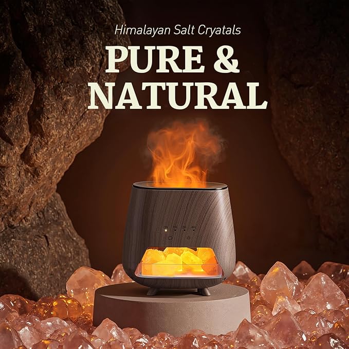 Essential Oil Diffuser for Home: 200ml Aromatherapy Diffuser with Himalayan Pink Salt Rock, Cool Mist Humidifier with Auto Off Function and 9 Colors LED Night Light for Bedroom, Black