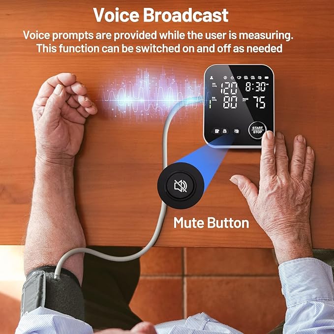 Blood Pressure Monitor Upper Arm Monitors for Home Use Adjustable 8.7"-16.5" Cuff LED Display 2x120 Memory Intelligent Voice Portable Machine with Storage Bag