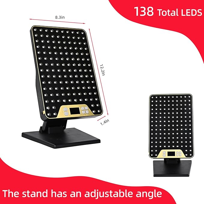 Red Light Therapy Panel for Face & Body, 138 LEDs High Power Light with Adjustable Stand, 630/660/810/850nm Near Infrared Light Therapy Lamp, Rechargeable Portable Device with Timer