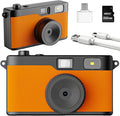 Screen Free Digital Camera, Reusable 12MP Vintage Digital Camera with Unlimited DIY Filters, OTG Support and Flash Light for Summer Camp with 32GB Micro SD Card, OTG Adapter and Type-C Cable（Orange）