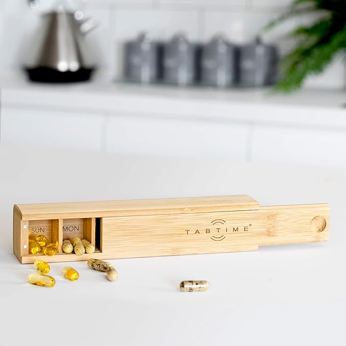Bamboo Weekly Pill Organizer - 7 Day Wood Tablet Box - Ideal Aesthetic Pill Organizer for Vitamins or Supplements?