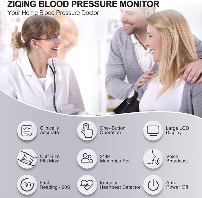 Blood Pressure Monitor, Bp Machine with Large Upper Arm Cuff of 8.7-17.3 Inches, Large Screen, Total 198 Memories for 2 Users(Black+White)