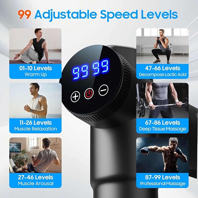 Massage Gun – Deep Tissue Muscle Massager for Pain Relief & Recovery, Massage Gun with Heat, 9 Massage Heads, Carrying Case, Handheld Electric Percussion Massager,