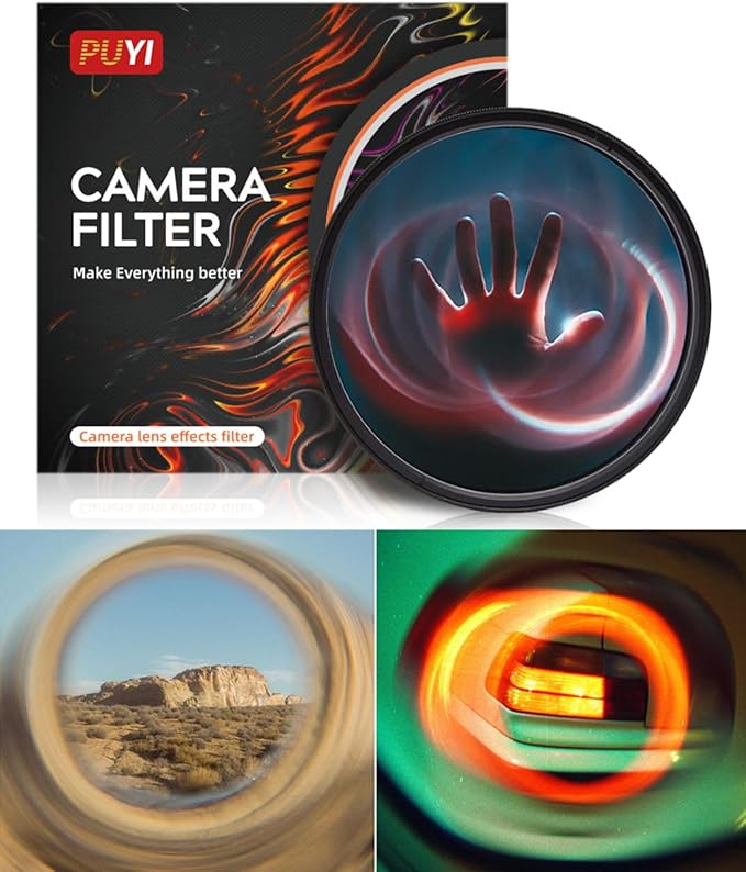 Camera Vortex Effect Filter, 77MM Prism Film Special Effects Glass Lens Photography Accessories for DSLR Cinematice Video and Photo, Filter Pouch Included