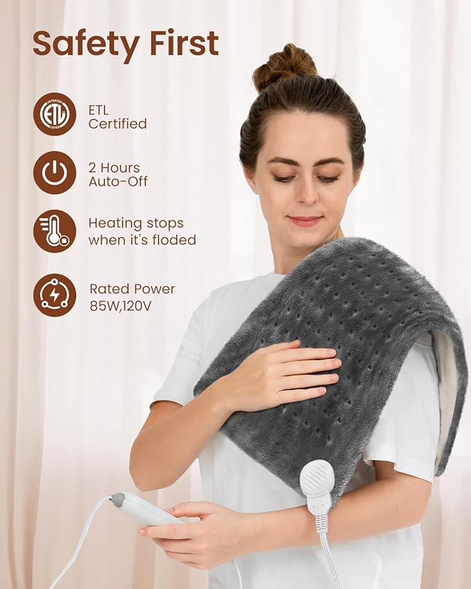 RENPHO Heating Pad for Back Pain & Period Cramps, FSA Eligible & HSA Store, Mothers Day Gifts & Birthday Gifts for Women Men,12" x24‘’ Electric Heat Pad for Neck and Shoulder, ETL Certified, Gray