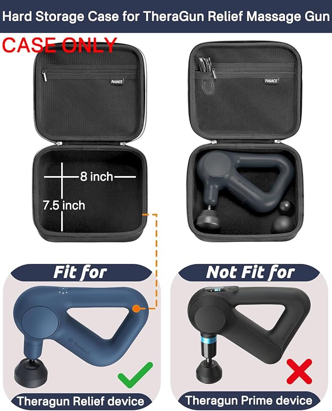 RAIACE Massage Gun Case, Hard Travel Storage Case Compatible with TheraGun Relief Percussion Massage Gun Device, Carrying Bag with Mesh Pocket for Cables and Other Accessories. (Case Only) - Black