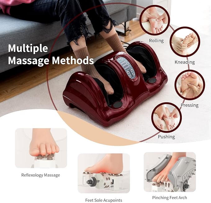 Giantex Shiatsu Foot Massager Machine, Deep Kneading Rolling Massage for Feet, Leg Calf Ankle, Electric Massager w/Remote, 4 Massage Modes, Burgundy