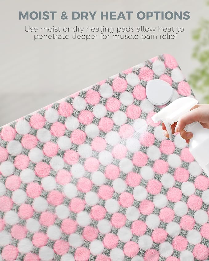 NOWWISH Heating Pad for Back Pain Relief & Period Cramps, 33x17 Inch Moist Heat Electric Heating Pad with 6 Heat Settings and Auto Shut-Off, Machine Washable, Christmas Gifts for Women, Pink Dot
