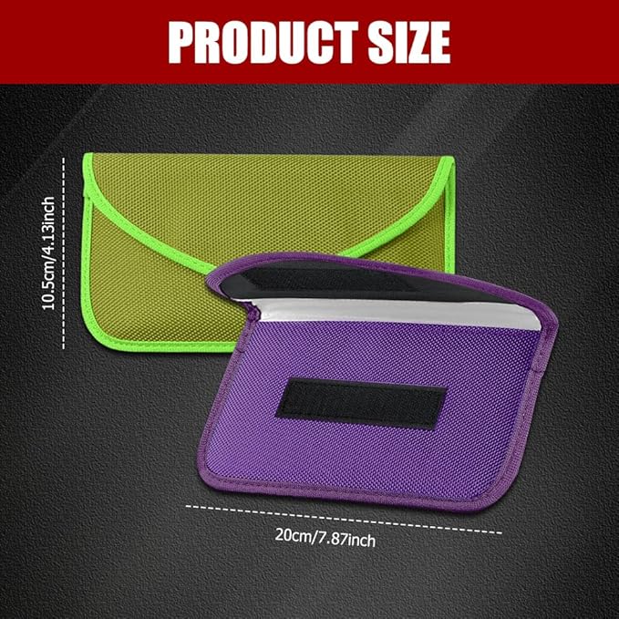 2PCS Faraday Bags for Car Key and Cell Phone, Signal Blocking Bag, Faraday Key Fob Protector, Universal Cell Phone Privacy Card Protection Car Accessories for Anti-Thefting (Purple+Green)