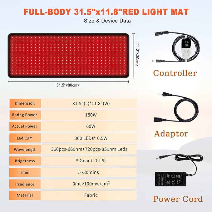 Red Light Therapy 360 LED Lights Pad for Body,31.5" * 11.8"660nm & 850nm Wavelengths Large Therapy Pad for Body Back Waist Joint Pain Relief