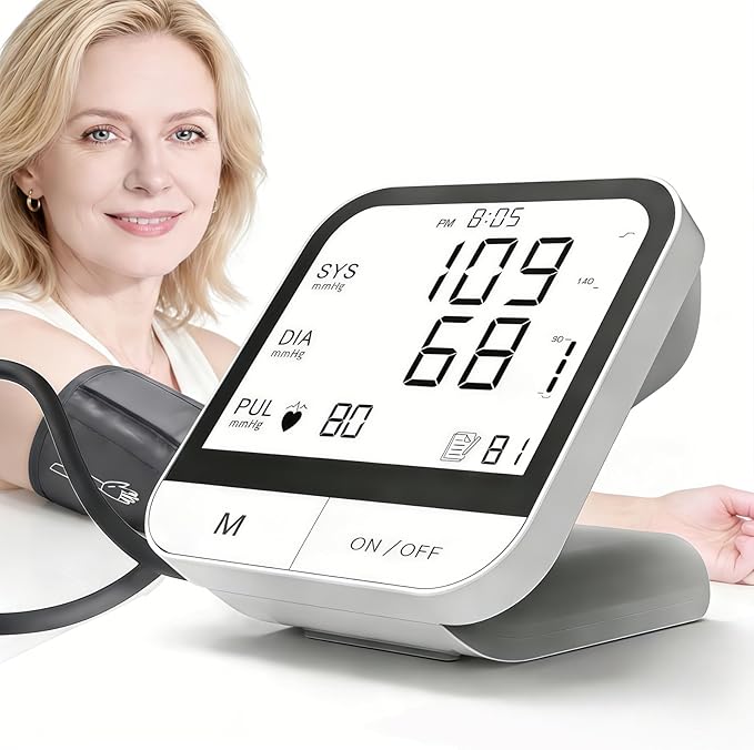 Arm Blood Pressure Monitor No App, 4.5" Large Screen, Extra Large Cuff 23-47cm, Voice Broadcast, Upper Arm BP Machine for Seniors Home Use