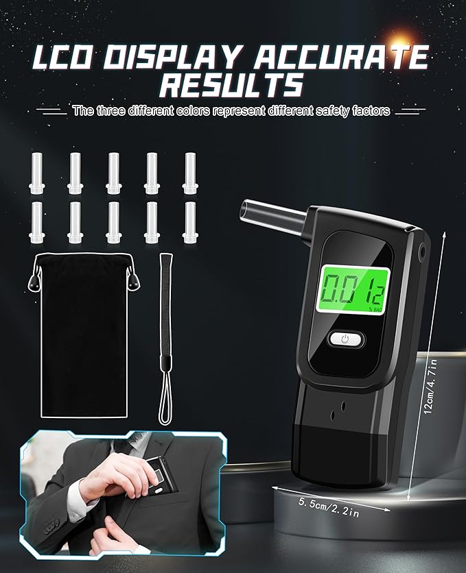 2026 Upgraded Breathalyzer, Breathalyzers for Alcohol with LCD Digital Display, Portable Alcohol Breathalyzer Tester for Home Use(10 Mouthpieces)