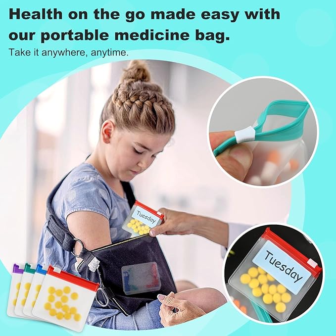 MARFOREVER 39 Pcs Pill Pouch Bags Set - Pill Bags Travel Pill Organizer Reusable Medicine Organizer Pills Storage Pouches Self Sealing 28 Pcs Plastic Medicine Bags 10 Sheets Labels and 1 Pc Marker