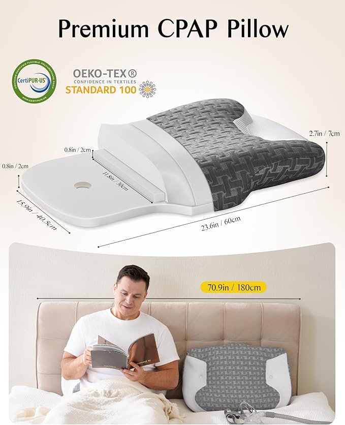 Sleep Apnea Pillow for Cpap Users, Ergonomic Adjustable Memory Foam Cpap Pillows for Side and Back Sleepers, Reducing Air Leaks and Mask Pressure