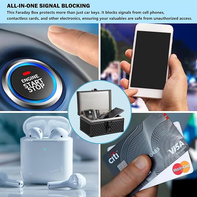 Faraday Box for Car Keys, Car Key Fob Signal Blocker RFID Blocking Protector, Secure Anti-Theft Shielding Cage for Keyless Entry (Black Rhombus)