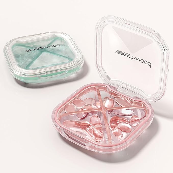 4-Compartment Pill Organizer, Small Pink Portable Pill Case for Daily Vitamins, Supplements & Medication, Travel-Friendly Compact Design, Stylish Cute Medicine Pill Box Pill Holder